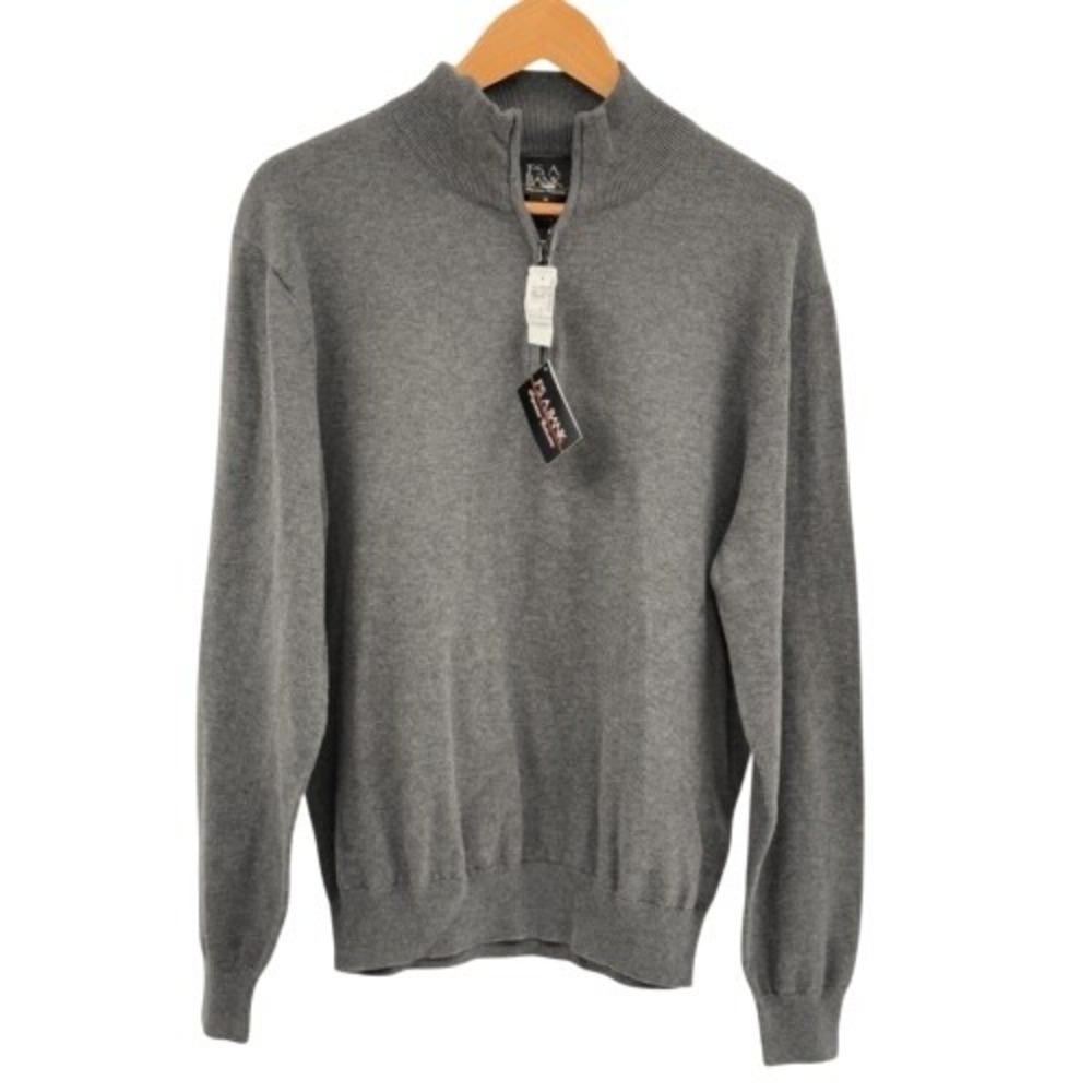 Jos A. Bank Sweater 1/4 Zip Pima Cotton Men Medium Gray Pullover Long Sleeve New